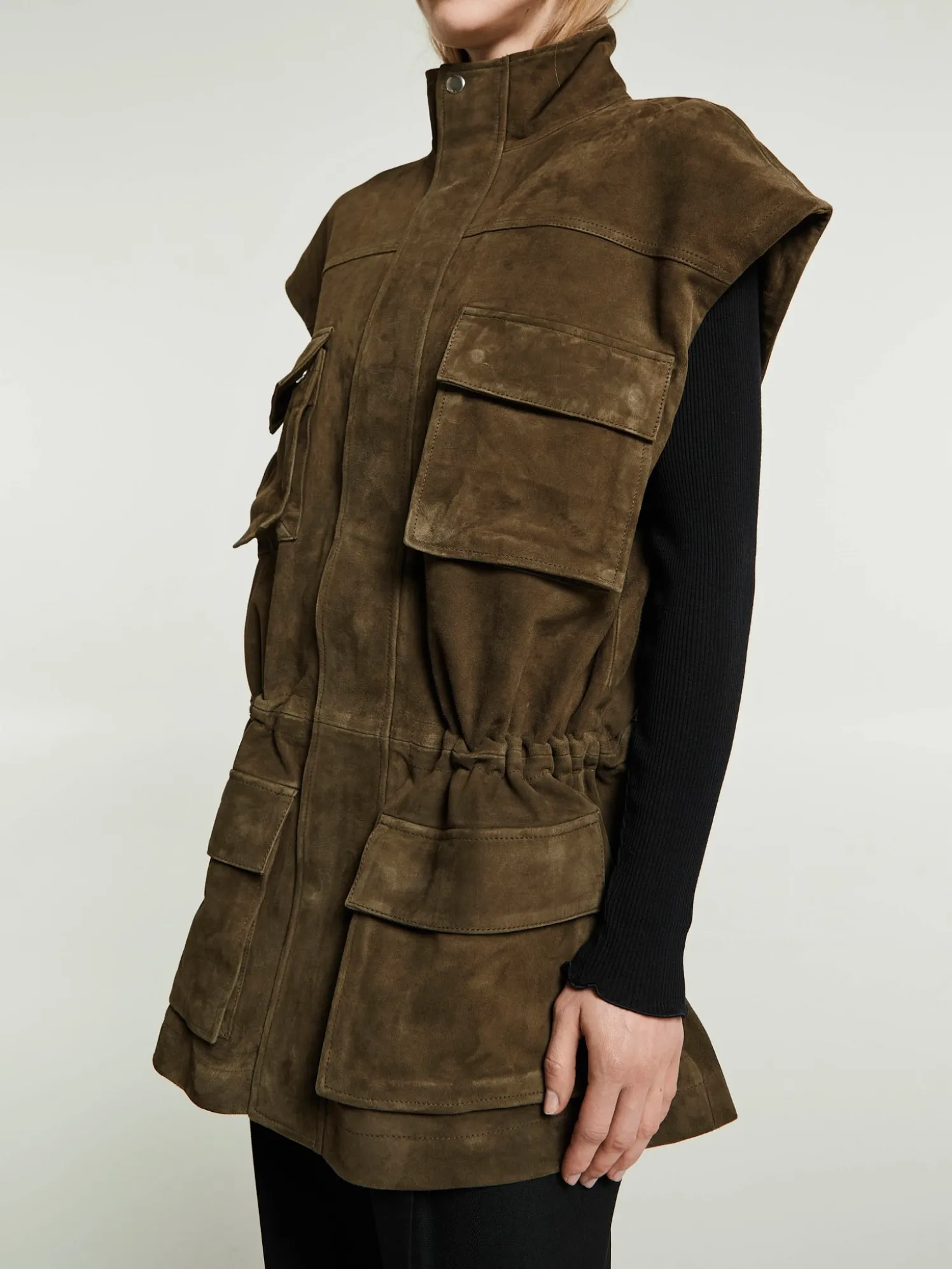 Turin Suede Cargo Jakke i Khaki