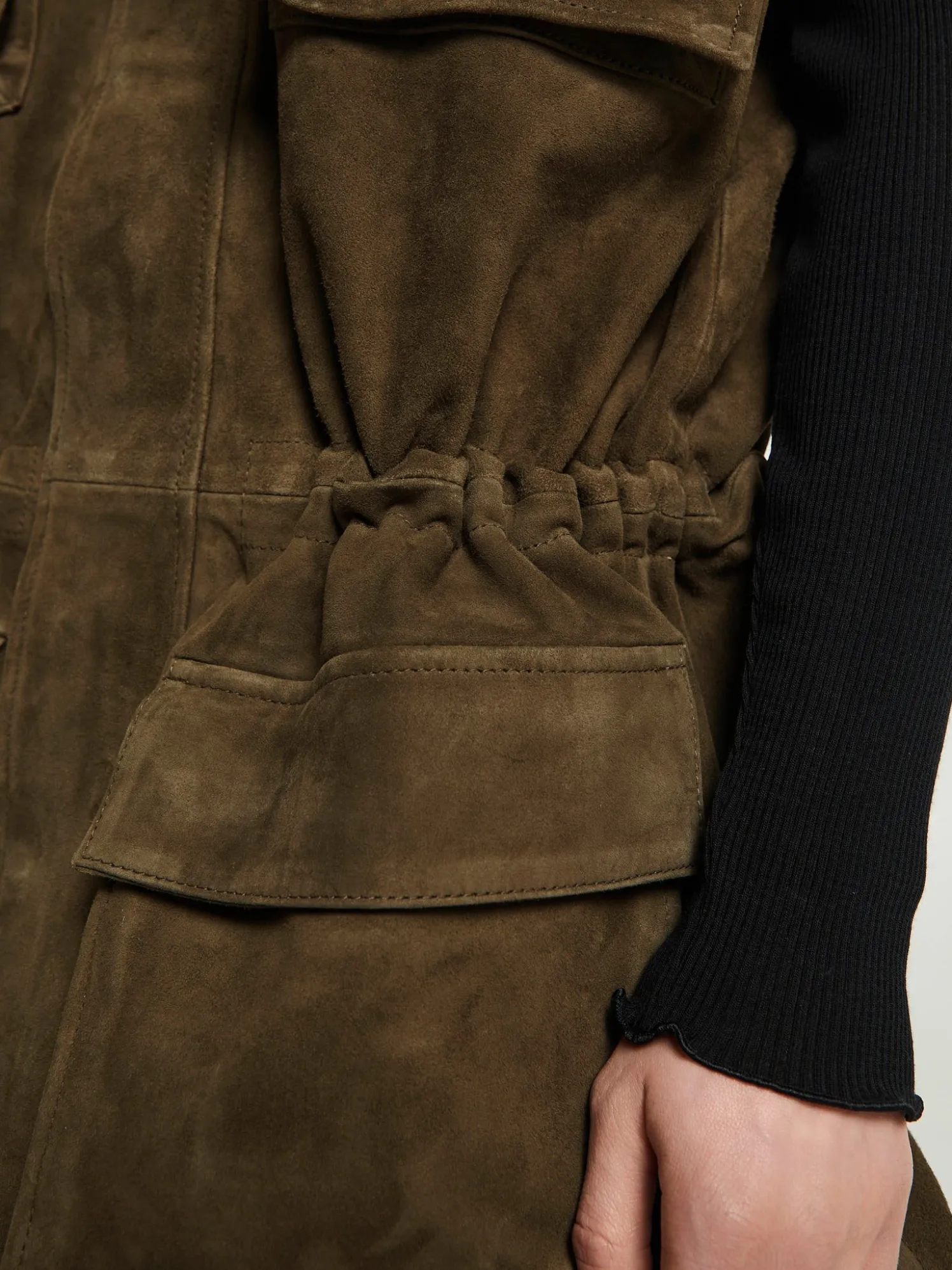 Turin Suede Cargo Jakke i Khaki