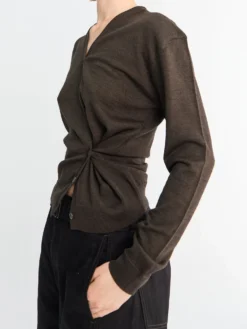 Twisted V Neck Cardigan i Dark Cacao