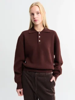 Unisex Cashmere Collared Sweater i Brun