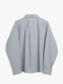 Unisex Cropped Ternede Skjorte i Soft Blue Check