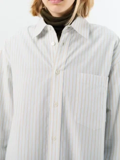 Unisex Oversized Striped Skjorte i Beige Stripe