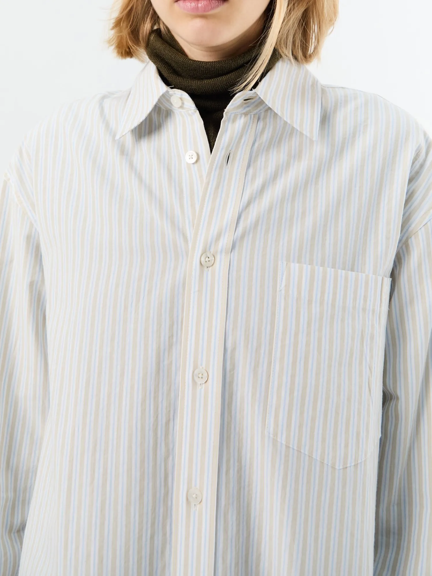 Unisex Oversized Striped Skjorte i Beige Stripe