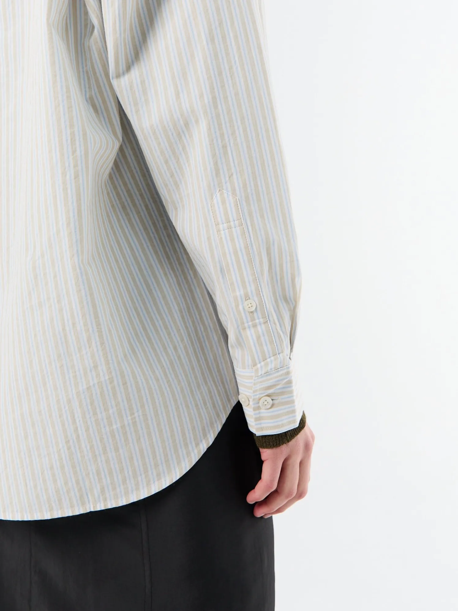 Unisex Oversized Striped Skjorte i Beige Stripe