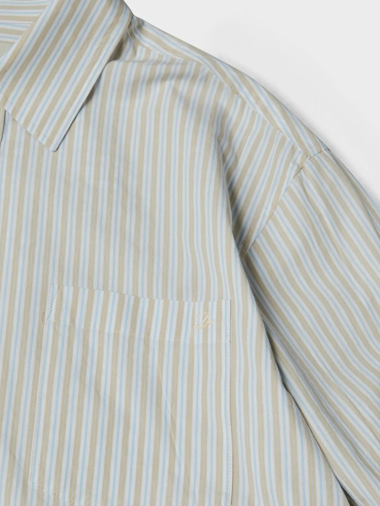 Unisex Oversized Striped Skjorte i Beige Stripe