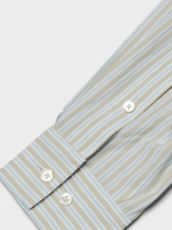 Unisex Oversized Striped Skjorte i Beige Stripe