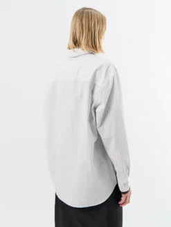 Unisex Oversized Striped Skjorte i Beige Stripe