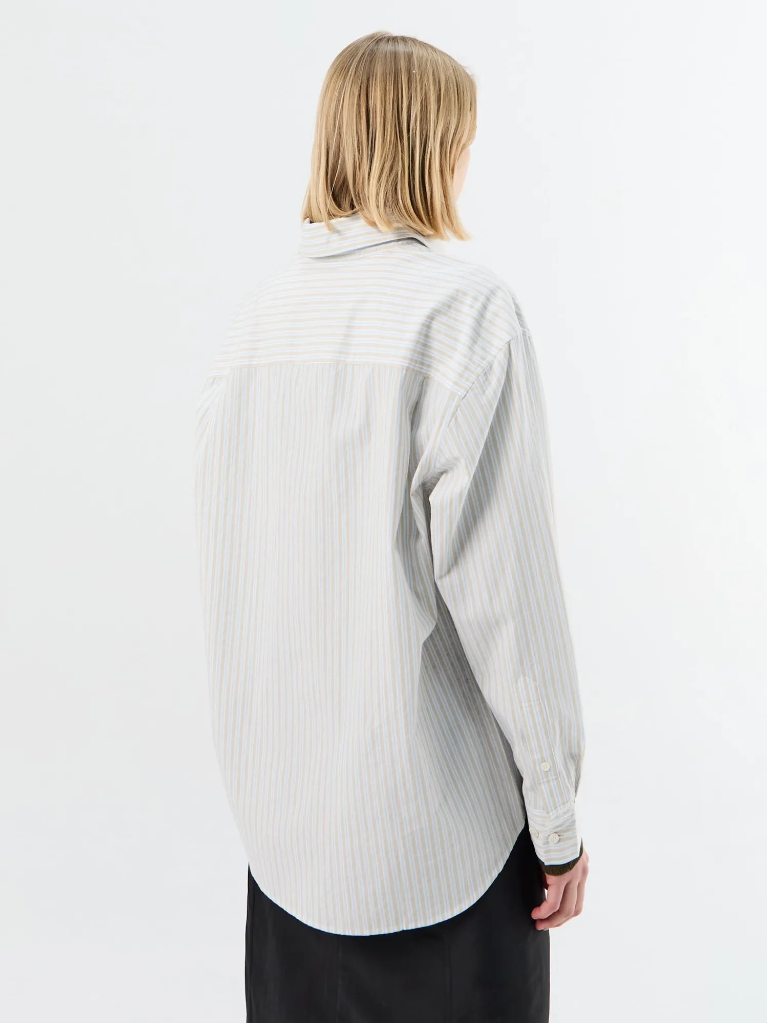 Unisex Oversized Striped Skjorte i Beige Stripe