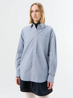 Unisex 2-Way Oversized Striped Skjorte i Blue Stripe