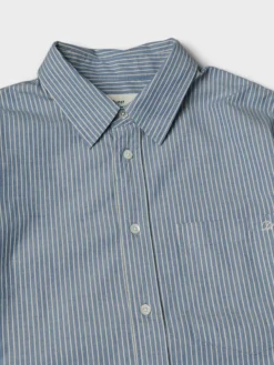 Unisex 2-Way Oversized Striped Skjorte i Blue Stripe