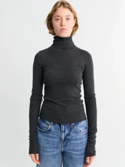 Utica Thin Turtleneck Sweater i Mørk Grå Melange