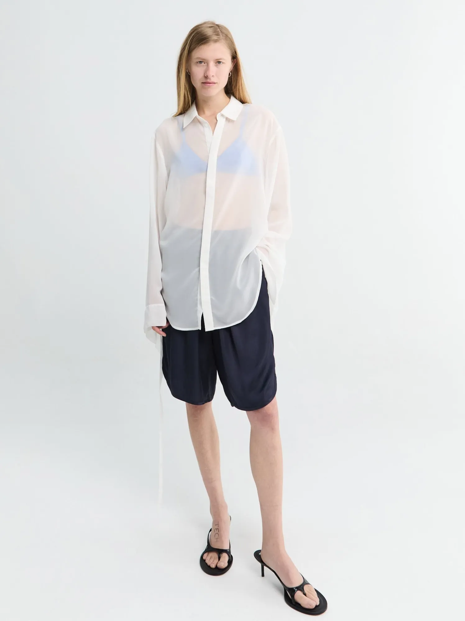 Verlin Sheer Chiffon Tie Cuff Shirt i Hvid