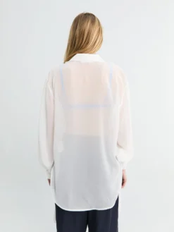 Verlin Sheer Chiffon Tie Cuff Shirt i Hvid