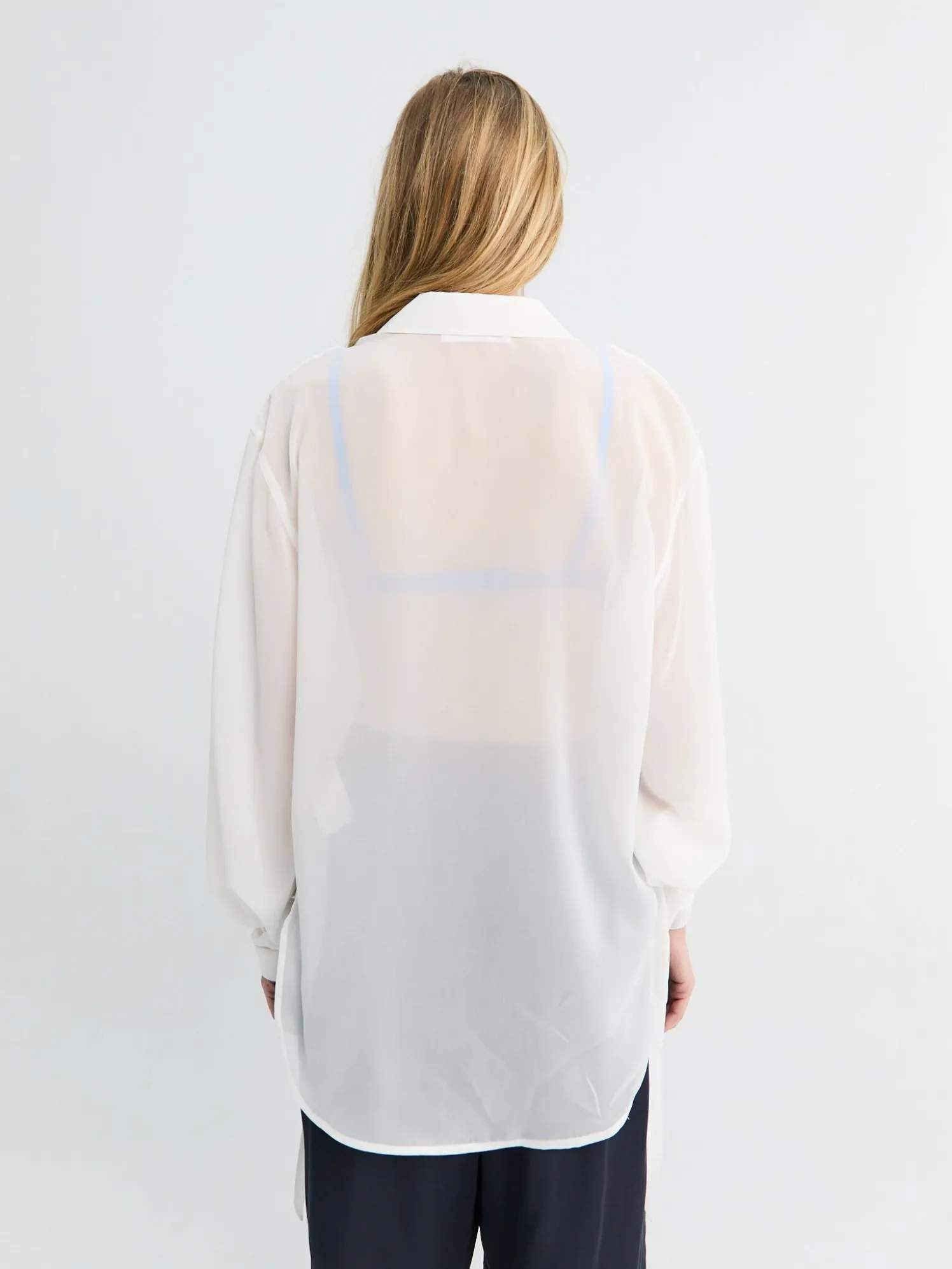 Verlin Sheer Chiffon Tie Cuff Shirt i Hvid