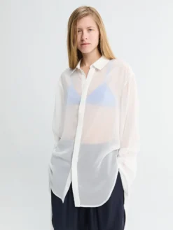 Verlin Sheer Chiffon Tie Cuff Shirt i Hvid