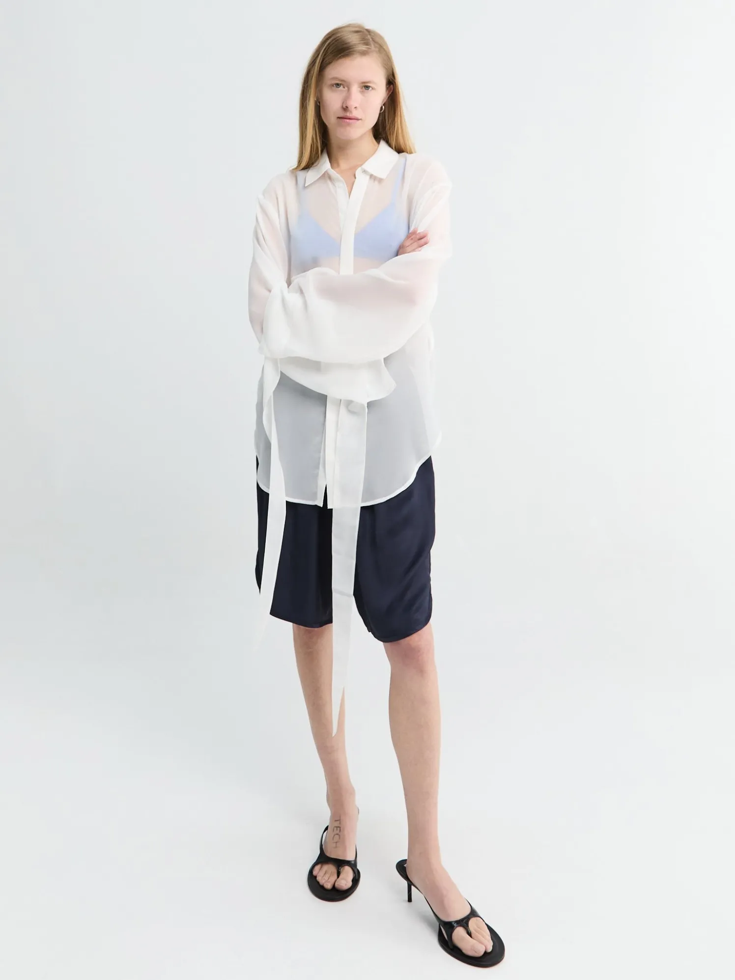 Verlin Sheer Chiffon Tie Cuff Shirt i Hvid