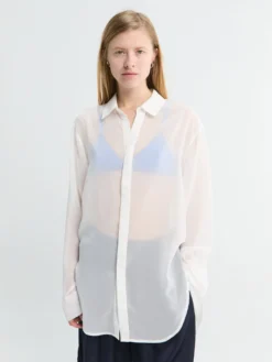 Verlin Sheer Chiffon Tie Cuff Shirt i Hvid