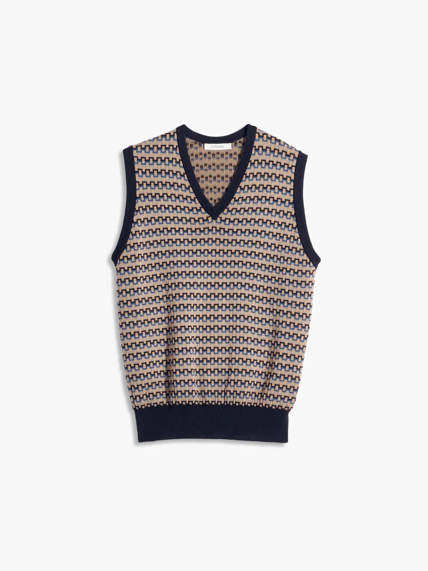 V-hals Jaquard Vest i Beige