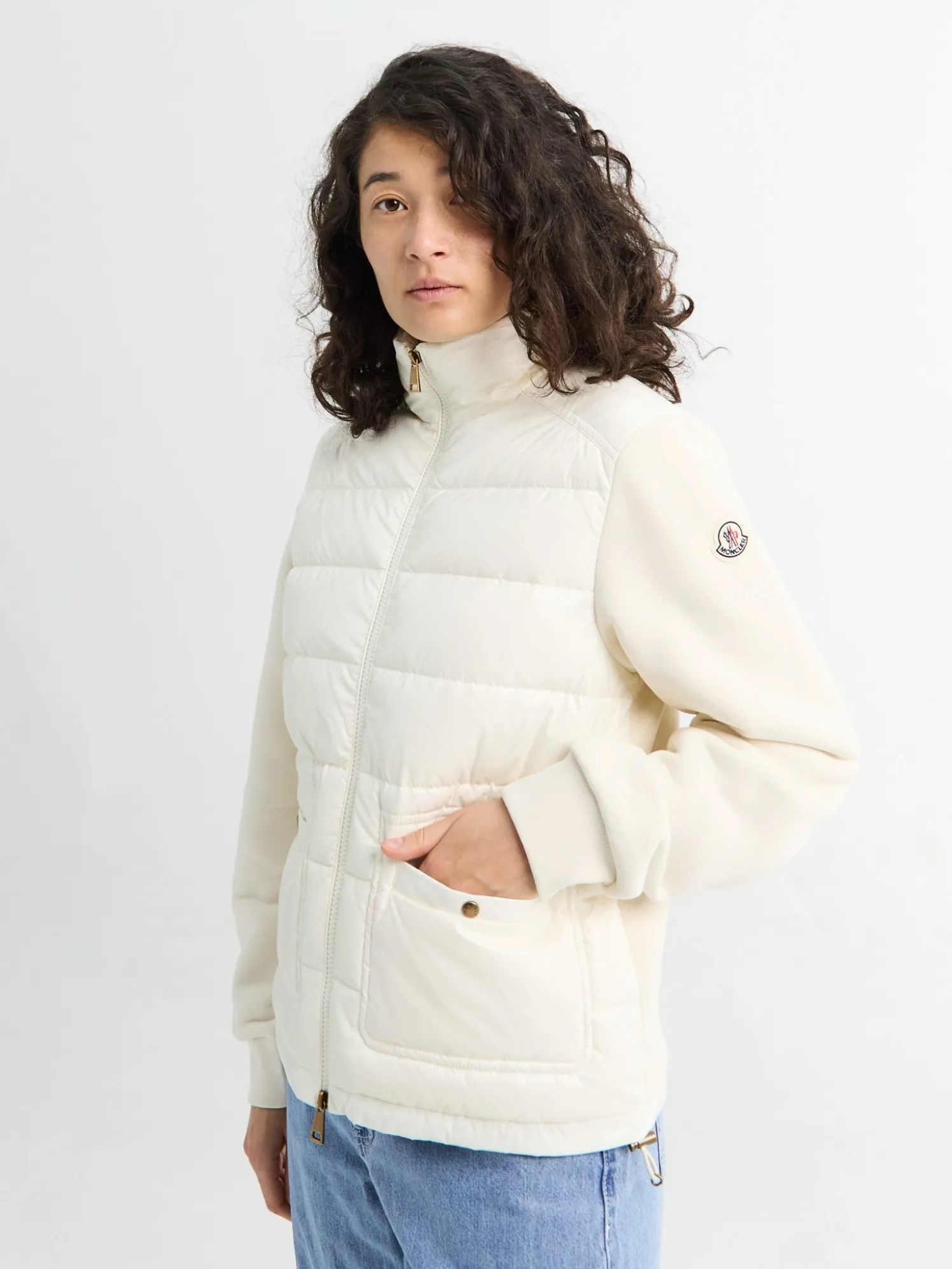 Zip Up Cardigan i Natural